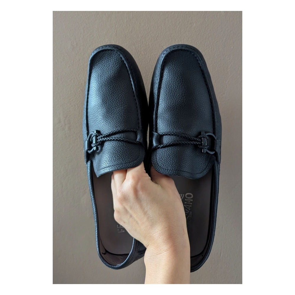 Ferragamo Front Buckle Leather Driver Loafers